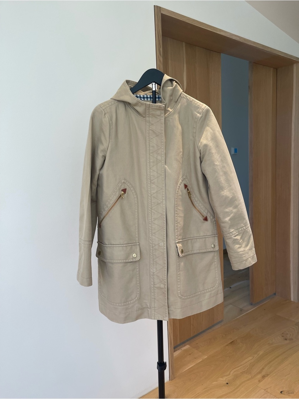 J. Crew Women's Light Beige Hooded Canvas Trench Coat